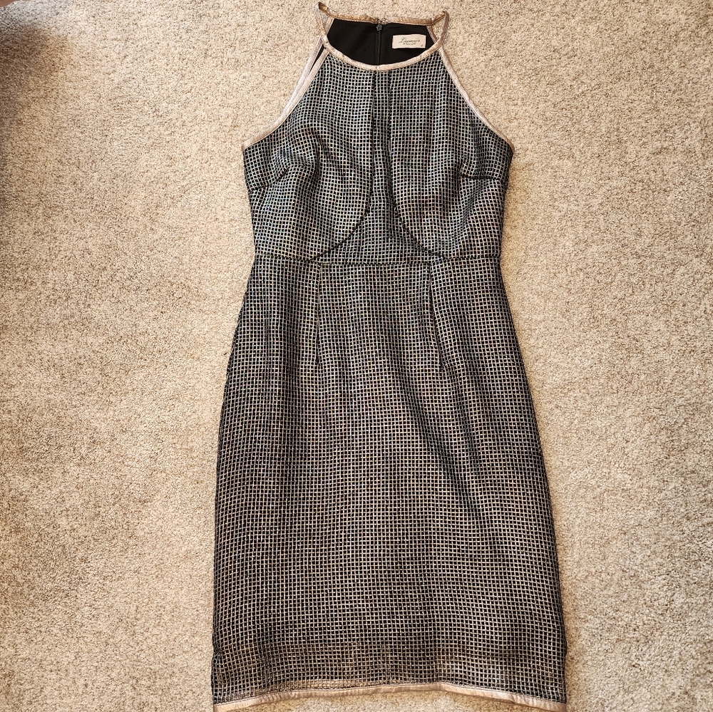 Lumier by Bariano Blavk and Silver Halter Cocktail Dress